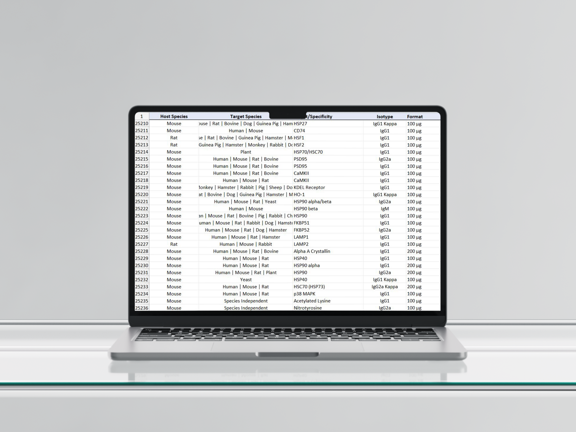 an image showing a laptop which has the monoclonal antibody database shown on the screen
